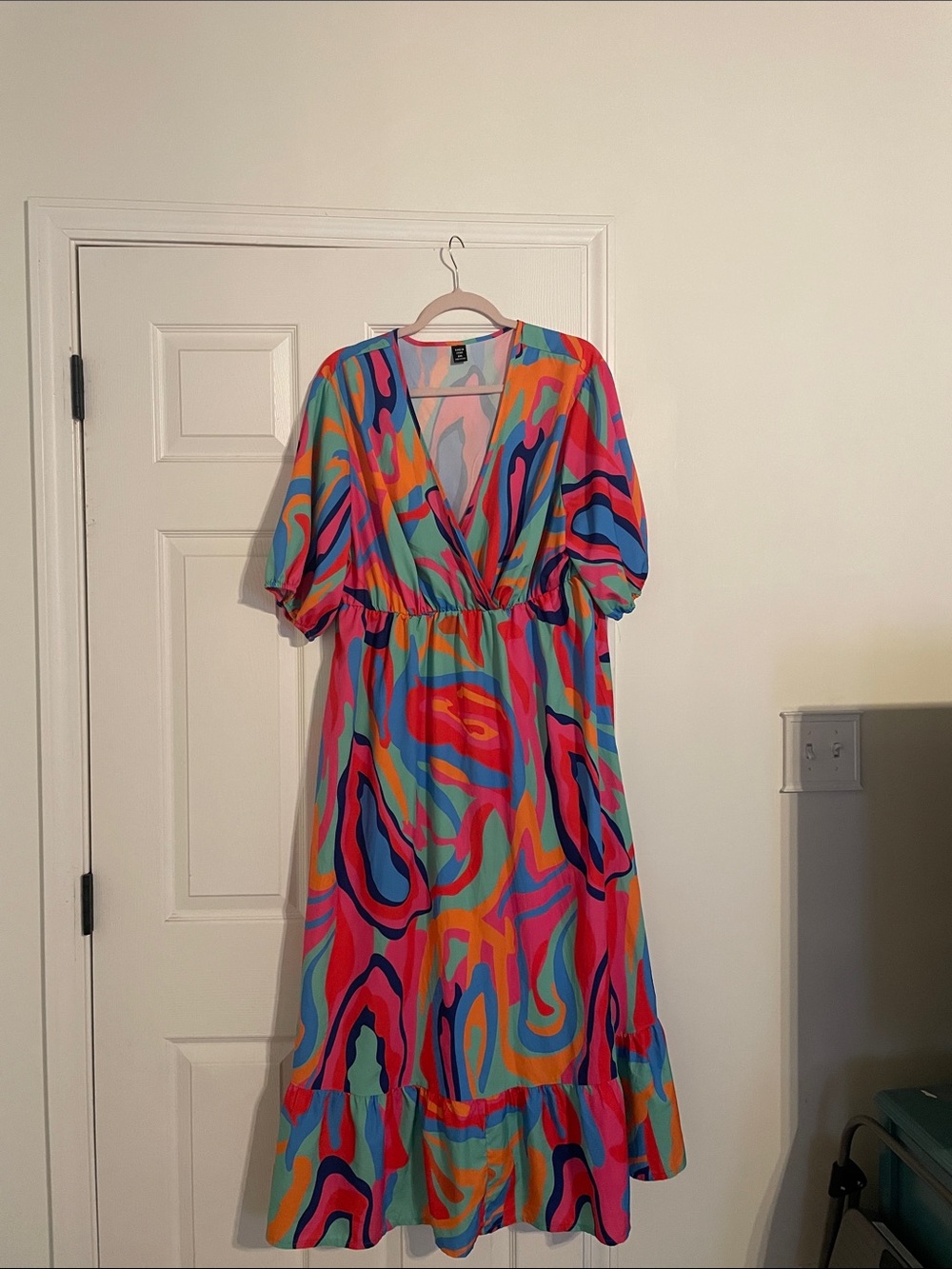 SHEIN Bold Multicolor Swirl Midi Dress in Pink, Blue & Orange
